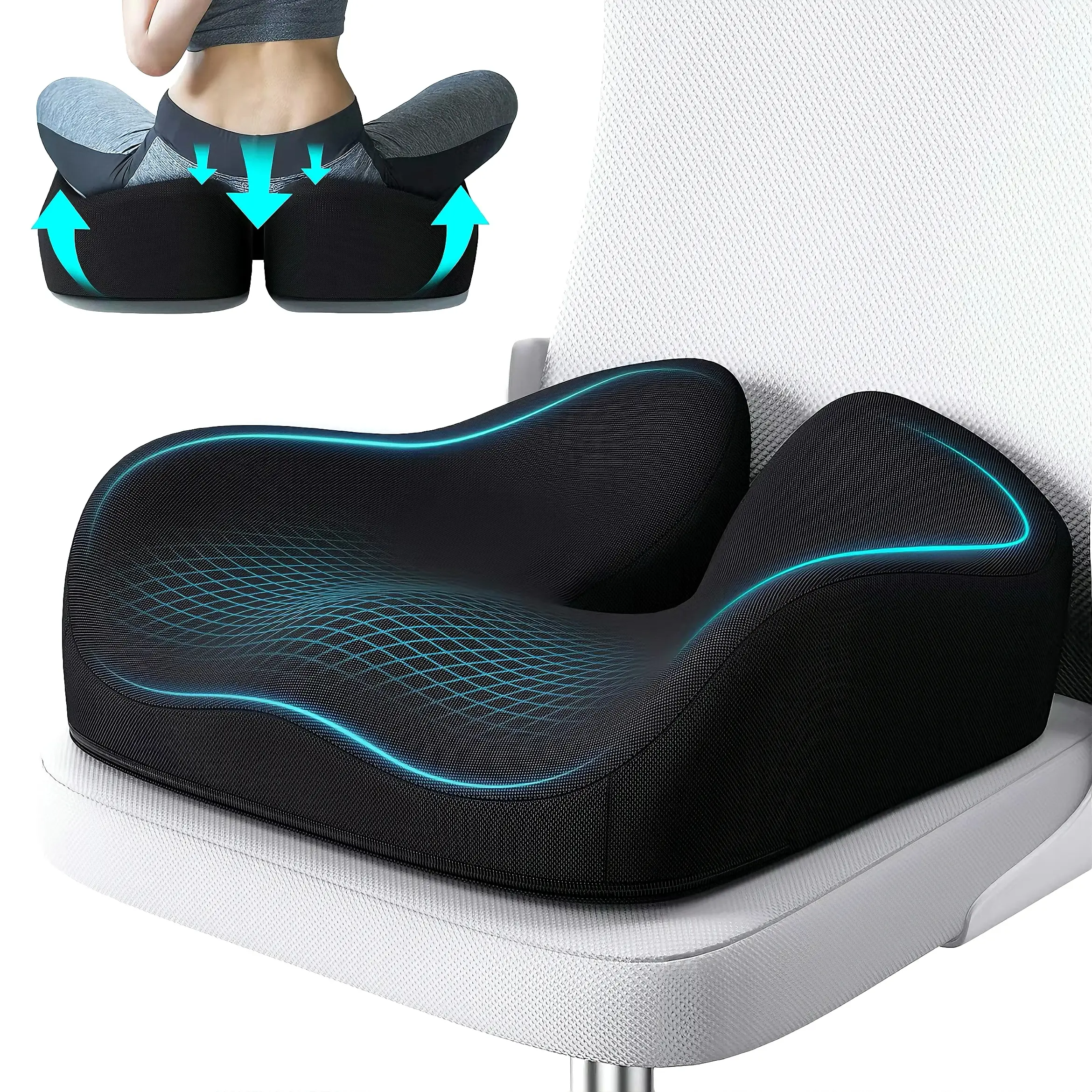 Non-Slip Memory Foam Chair Seat Cushion For Office Home Chair For Tailbone Pain - Car Seat Cushion Driving - Sciatica & Back Pain Relief