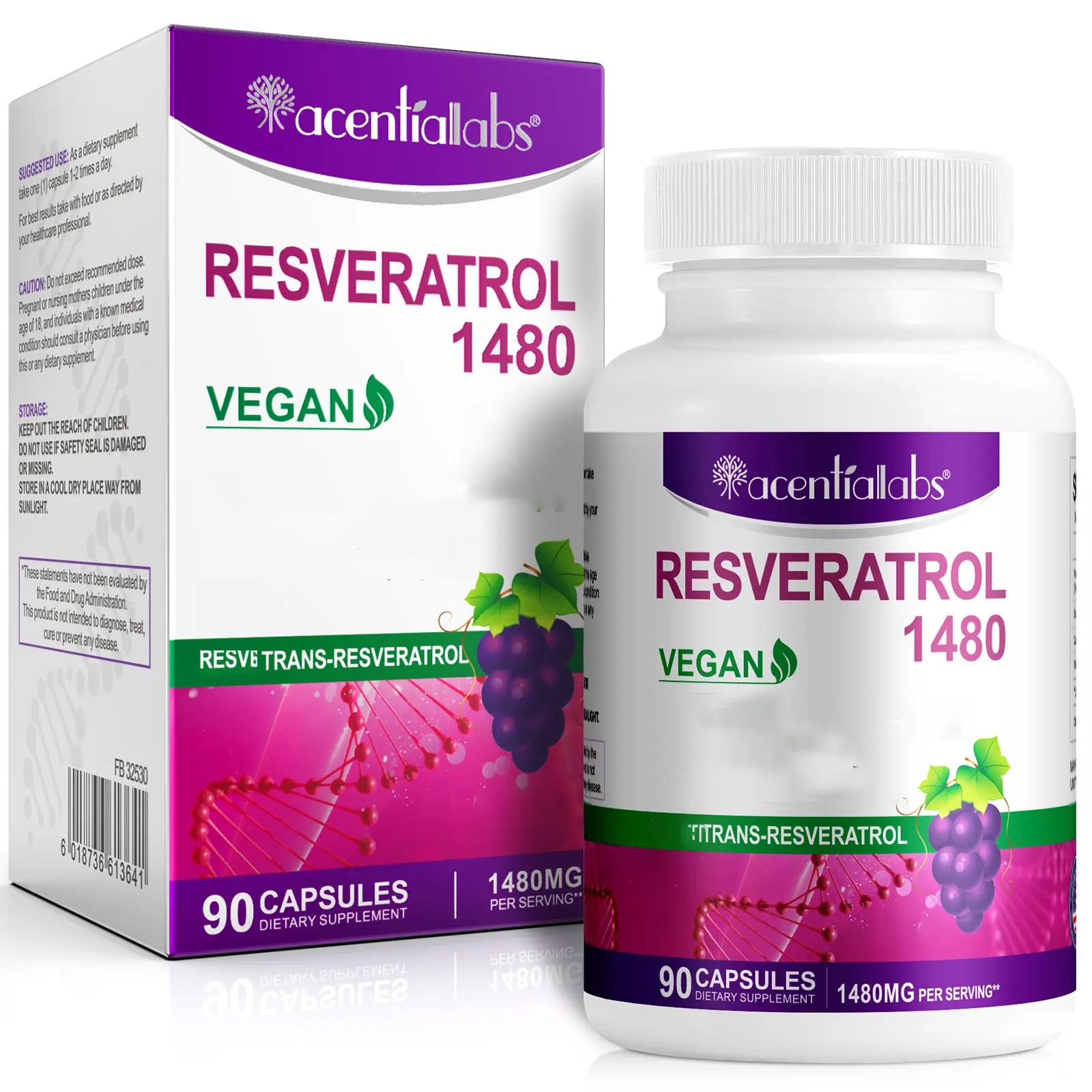 Acentialabs Resveratrol 1480MG with Quercetin 90 Capsules