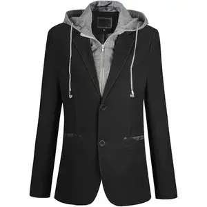 Man's Stylish Detachable Hooded Slim 2 Button Casual Blazer Jacket
