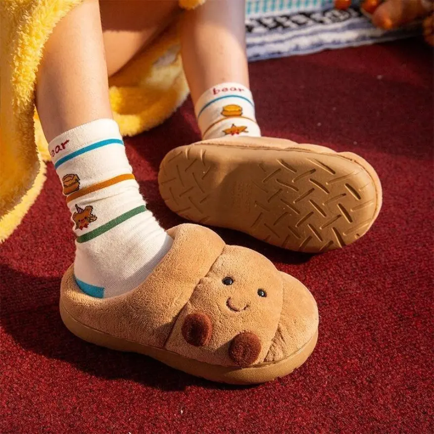Croissant Slippers for Women Men Memory Foam Indoor House Shoes Non-Slip Comfortable Soft Home Slides Slip-On Shoes Slip Resistant Shoes Indoor Outdoor Winter Home Footwear Flipflop Girl Khaki Tsinelas Dance