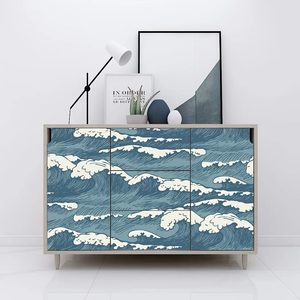Blue & Coastal Wave Wallpaper, Waterproof Removable Peel & Stick, Easy Install Temporary Wallpaper, Renter Friendly Decor, Peel and Stick Wallpaper