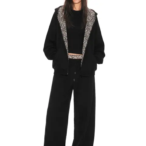 FDR Leopard Print Sweatshirt for Men & Women | Oversized Slightly Cropped Zip Up Hoodie with Cute Ears Hood Soft Fleece Top | Vintage Y2K Streetwear Top Unisex Casual Long Sleeve
