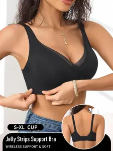 1/2 Pack Jelly Bra, Comfortable Deep V Mesh Design, Push-Up Without Underwire, Adjustable Straps, Women's Lingerie, All Seasons