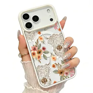 Magnetic Phone Case Supports Wireless Charging for iPhone 17 Pro Max 17 Air Bison Floral Symphony Pattern Non-Yellowing Shockproof Soft Silicone Transparent Acrylic Large Hole Cover