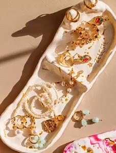 ZELESTE Handmade Polymer Clay Jewelry Dish White Gold Ring Holder Kitty Ear Ring Holder Mountain Ring Holder Jewelry Tray Hand Painted Tray Organizer