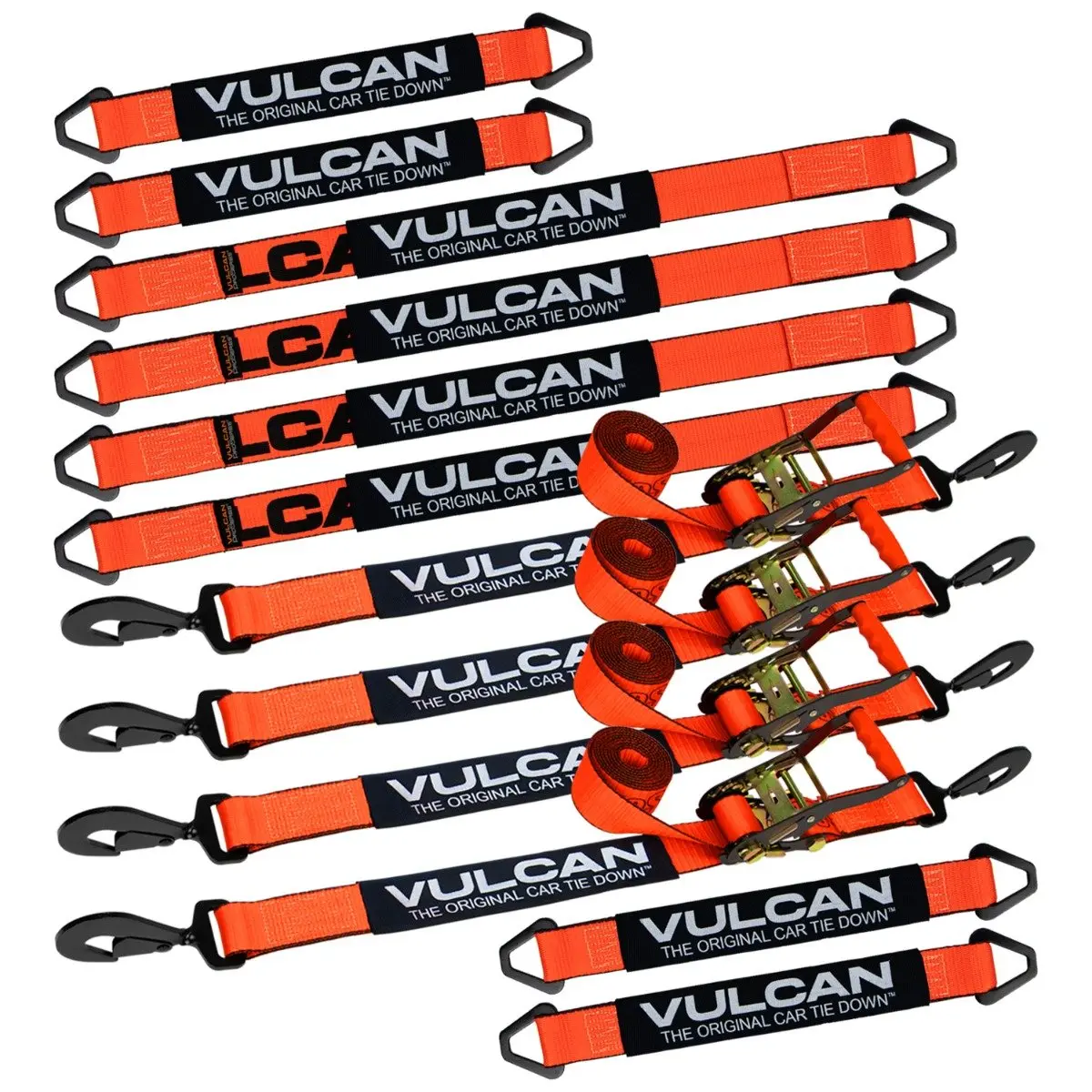VULCAN PROSeries Complete Axle Tie Down Kit with Snap Hook Ratchet Straps - (4) 22" Axle Straps, (4) 36" Axle Straps, (4) 8' Snap Hook Ratchets Webbing