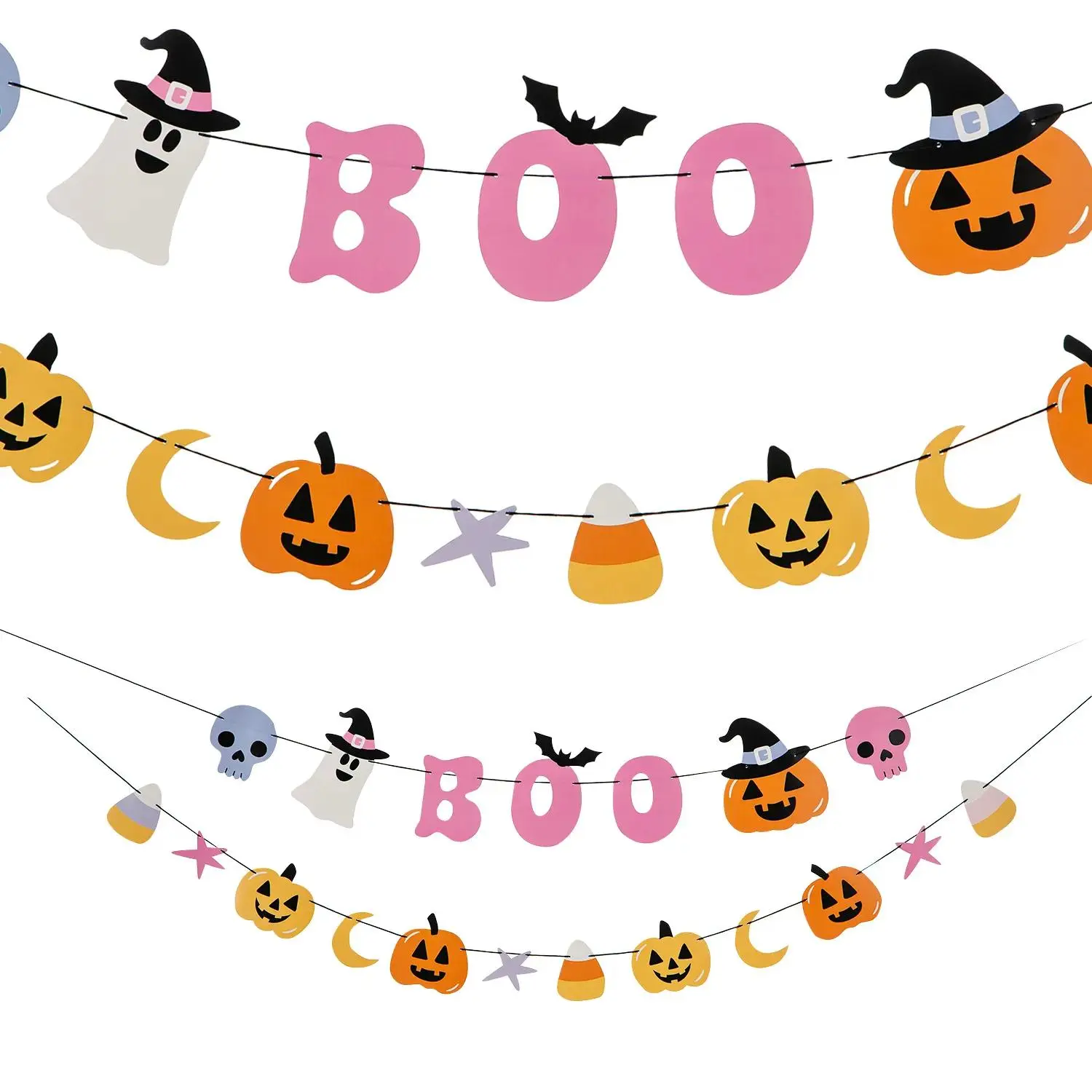 Halloween Fun & Fa-boo-lous Pumpkins Cardstock Garland Set - 7 ft. – 9 ft, 2 Pieces