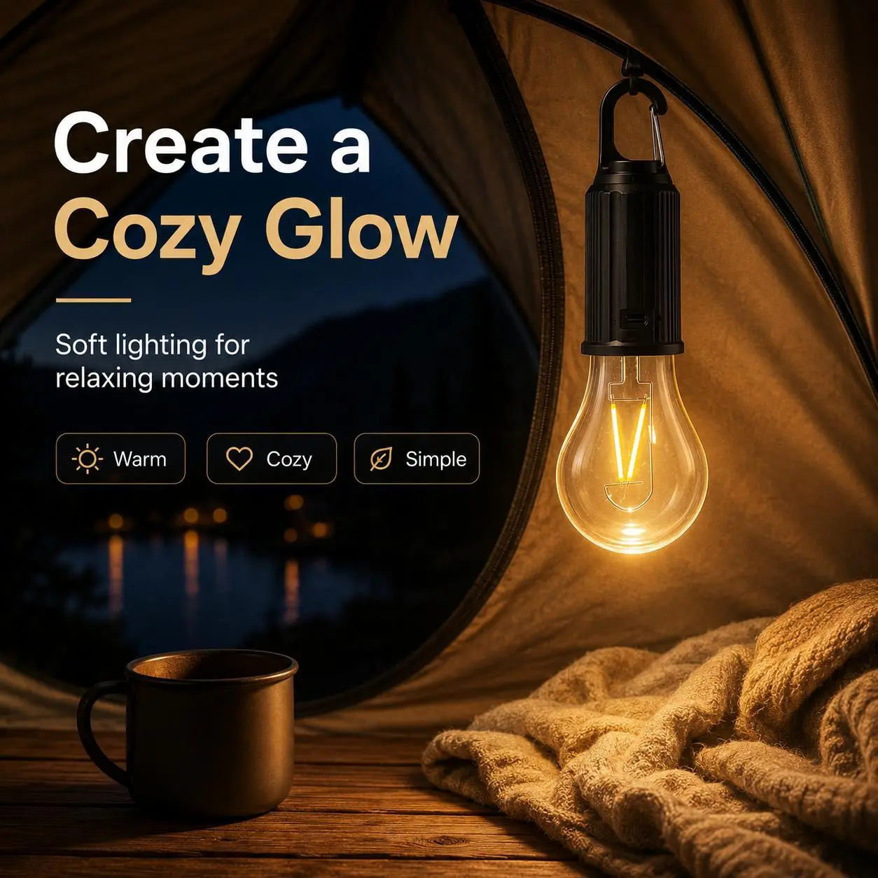 4 Pack Solar Powered Rechargeable LED Hanging Bulb Lanterns - Retro Warm Filament with Hook, Waterproof Solar Outdoor Lights, Blackout Ready Portable Rechargeable LED Lanterns for Camping, Outdoor Lighting Solutions Usb Dual Charging Compact
