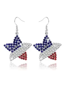 July 4th Independence Day Patriotic Earrings, Women's American Flag Pendant Earrings, Blue Usa Style Jewelry, Crystal Studs, Gift for Her, Statement Earring