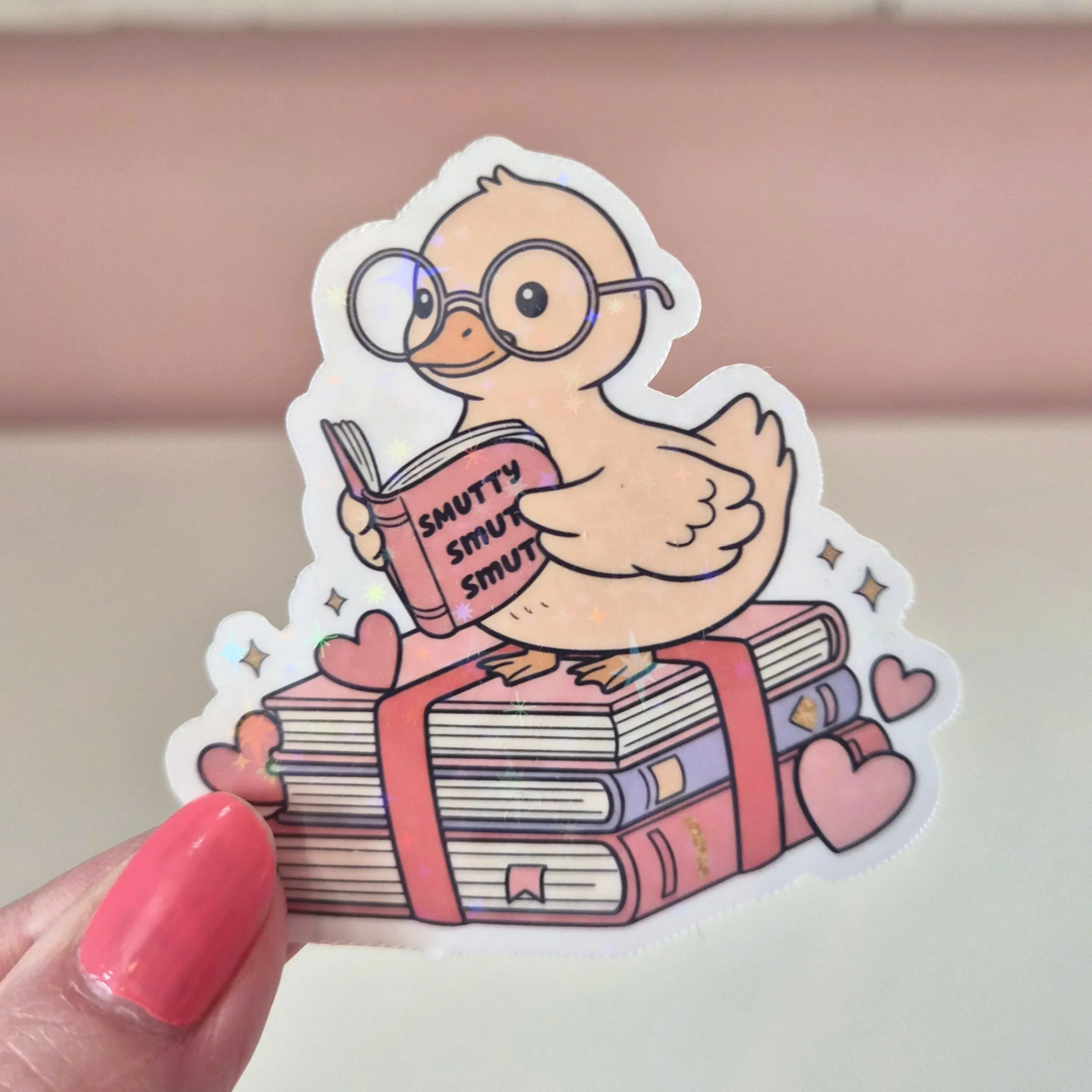 Smutty Duck Book Lover Stickers - Waterproof Glitter or Glossy Stickers 2.75" Size Customizable for Kindle, Book, or Tablet