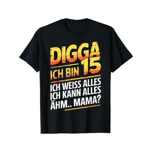 Men's 15th birthday celebration for teenagers, featuring humorous and confident German text Graphic T-Shirt - Short Sleeve Crew Neck Regular Fit Casual Wear | Soft & Breathable Fabric, Durable Print, Everyday Comfort, Machine Washable, casual and