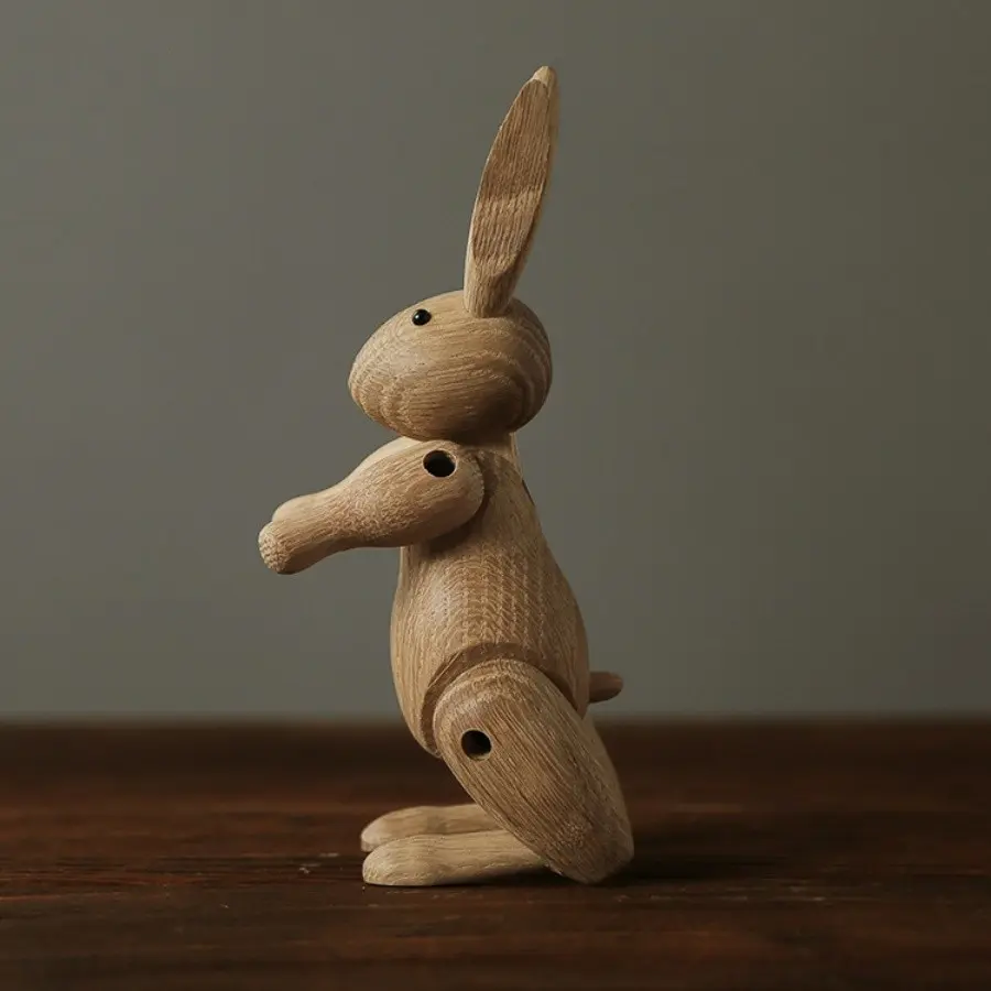 Wooden Rabbit Doll Jointed Puppet, Home Decor for Living Room, Kids' Bedroom, Sample Room, Soft Furnishing Ornament, 1 Piece