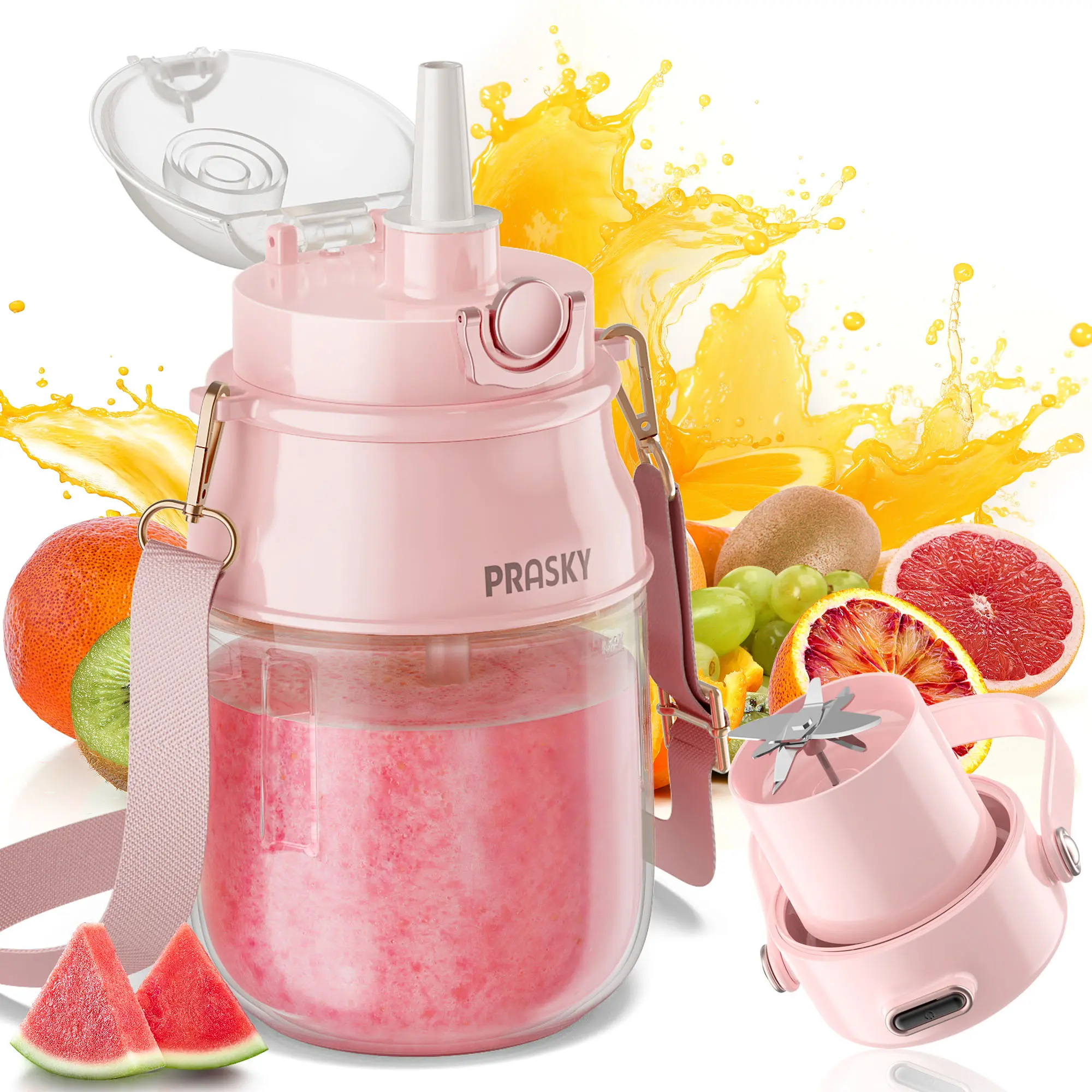 【2026 newly upgraded】PRASKY Portable Blender, 27oz USB-C Rechargeable BPA-Free Dishwasher Safe Personal Smoothie Maker with 70W Power, 1500mAh Battery Capacity for Gym & Travel