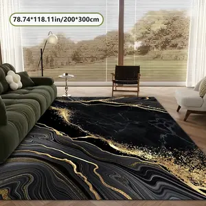 Velvet Soft Comfortable  Black Gold Flowing Texture 2D Printing Rug Fashion Home Decor, Commercial Decor Carpet, Living Room Rug, Sofa Cushion Bedroom Rug, Bedside Blanket Door Entrance Mat, Dining Table Carpet Decorative Area Rug
