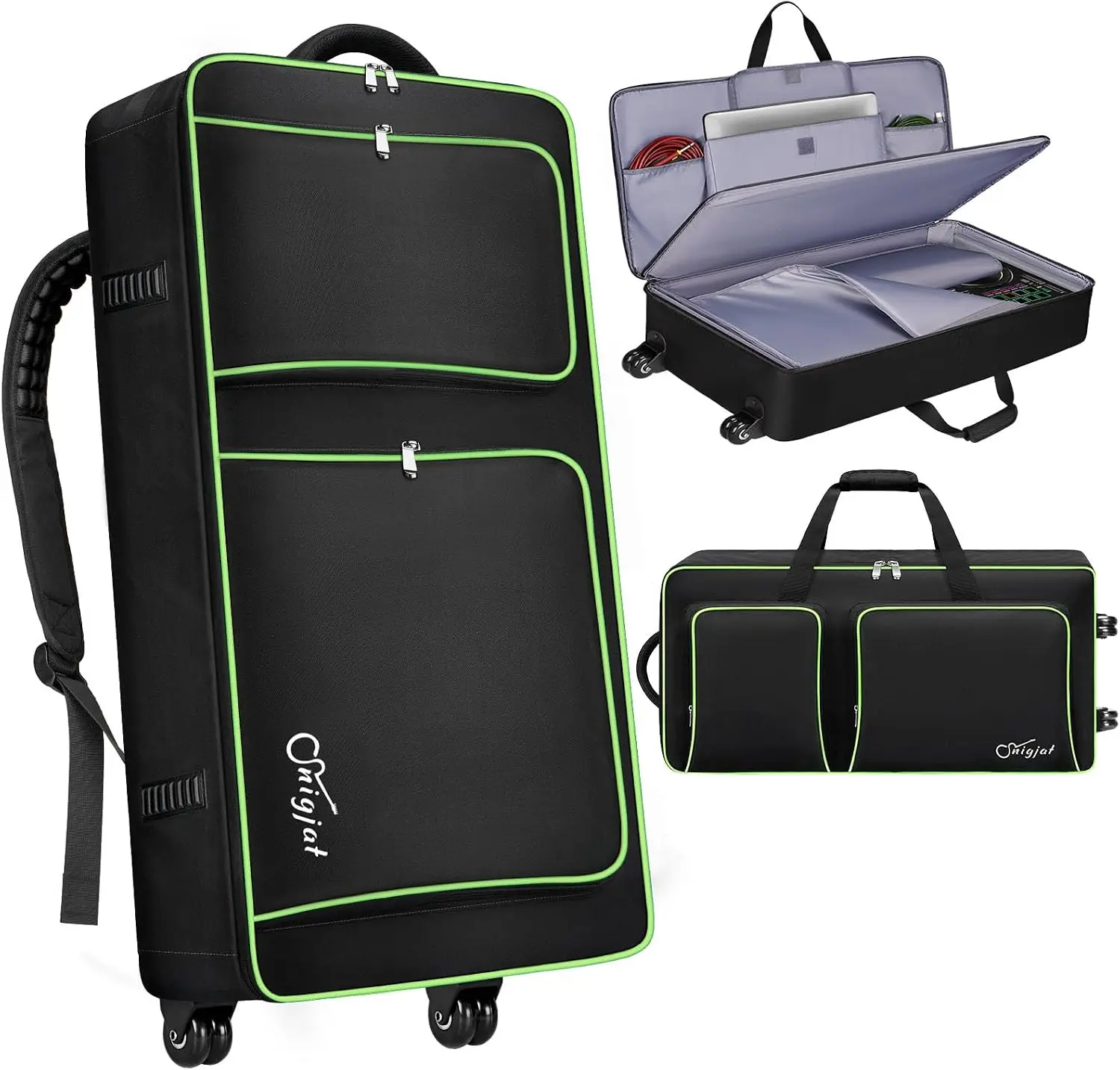 DJ Controller Case with Wheels, Padded DJ Equipment Bag with Multi-Pocket Storage, Carrying Bag with Adjustable Shoulder Strap for DJ Controllers