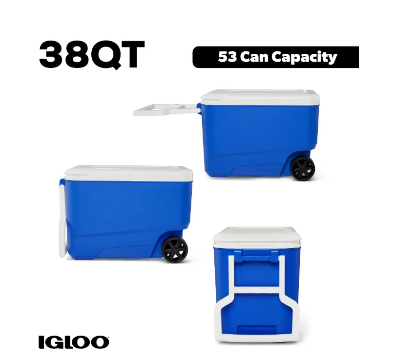 Igloo Wheelie Cool 38 QT Hard Sided Cooler with Wheels, Blue Igloo Wheelie Cool 38 QT Hard Sided Cooler with Wheels, Blue