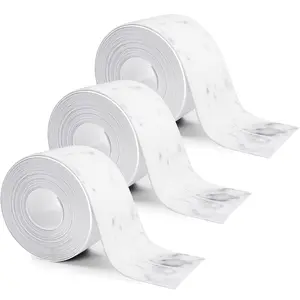 3 Rolls 10.5  Caulk Tape Toilet Caulking Strip Self Adhesive Bathroom Sealing Peel and Stick Caulk Strip for Bathtub, 1.5 Inches (White Marble)