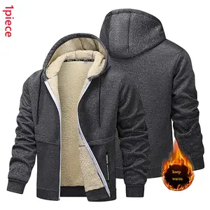 Solid Color Zipper Hooded Jacket, Casual Regular Fit Long Sleeve Drawstring Pocket Coat for Autumn Winter, Men's Everyday Wear, Autumn Apparel beige jacket outdoorfun