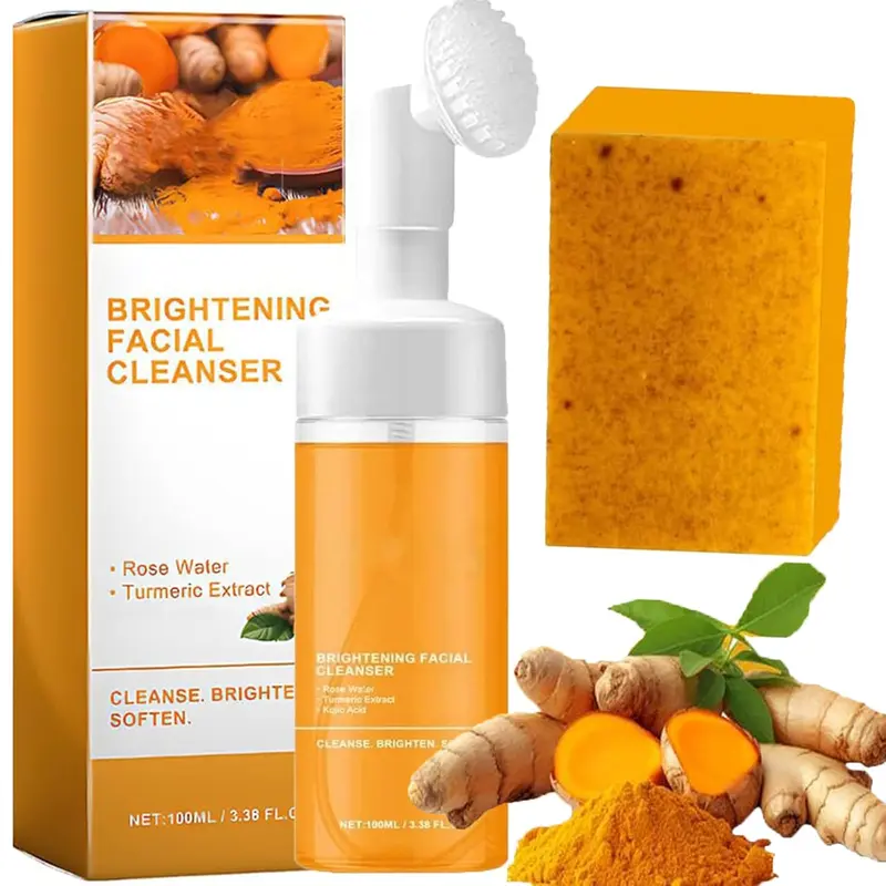 Turmeric Wash two PieceSetTurmericCleansing Mousse, Turmeric SoapFacialCleansing Skincare FacialCleansing CleanserFacial Wash Comfort，Summer Gift Daily Kit skincare gift set kojic soap