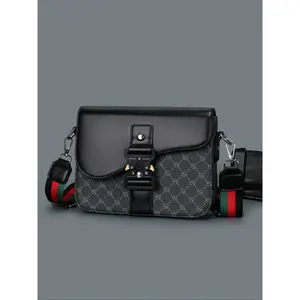Men's Geometric Pattern Flap Closure Fashion Crossbody Bag, Multifunctional PU Leather Travel Bag, Casual Daily Use Work School Accessory, Stylish Crossbody Bags