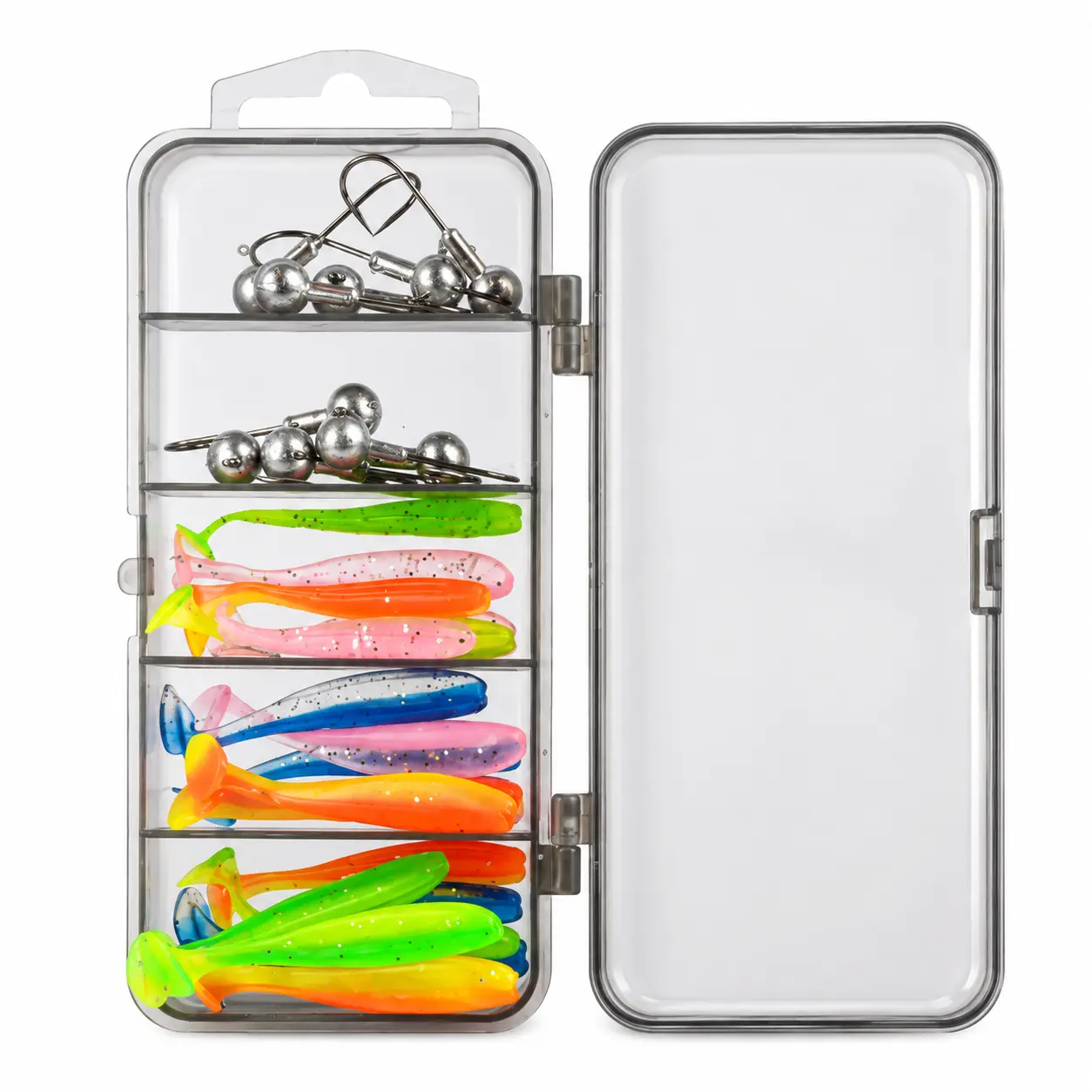 30PCS Paddle Tail Swimbait Kit, Scented Shrimp Soft Fishing Lures with High Carbon Steel Jig Heads, Hidden Groove Anti-Snag Bass Fishing Lure Set rig