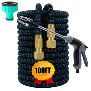 High-Pressure Garden Watering Hose Set - 3x Expandable Retractable Design - Durable Rubber Material - 3/8" American Standard Connector - Suitable for Outdoor Home Cleaning and Car Washing - Multifunctional Garden Tool Kit