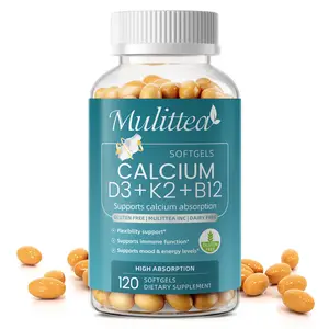 Mulittea 4-in-1 Calcium Supplements, Calcium 600mg with Vitamin D3 K2 B12 5000 IU for Heart, Bone & Immune Support, 120 Vegan Capsules Gluten, Non-GMO)
