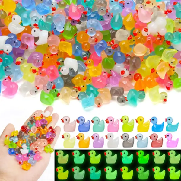200-Piece Bulk Pack Lightweight Waterproof Resin Glowing Ducks Set - 1.5x1.5cm Multicolor Solid/Mixed Mini Figurines, DIY Home/Festive Decor, Phone Case Accessories, Handmade Coworker Gifts #GLOBAL PICKS