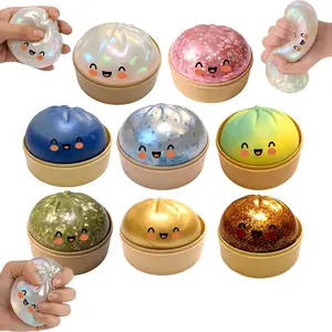 2026 New 8 Pcs Glitter Dumpling Squishy Mystery Glitter Dumpling Squishies Box Colorful Dumpling Stress Balls Fidget Jumbo Squishy Toy with Steamer Box Soft Squeeze Decompression Dough Gift