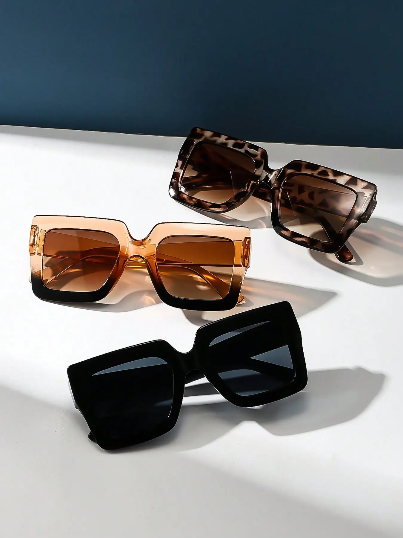 3 Pairs Unisex Large Frame Sleek Rectangular Sunglasses, Fashionable Comfortable Eyewear for Women, Outdoor Activities, Parties, Travel, Driving, Fishing, Trendy Casual Sunglasses, Fashionable Frames Sunglasses