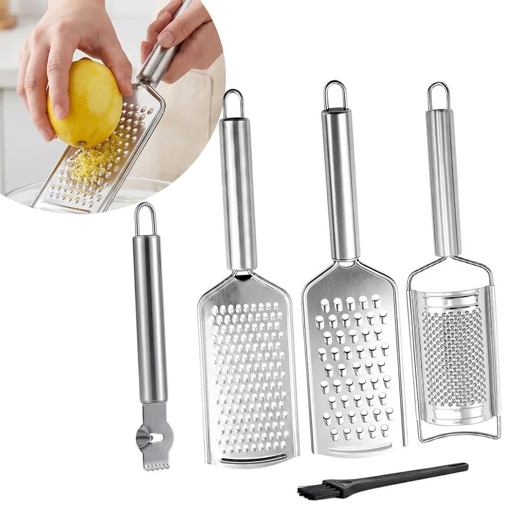 5 Packs Kitchen Grater & Peeler & Slicer, Lemon Zester with Cleaning Brush, Stainless Steel Cheese Grater Set for Vegetable, Fruit, Chocolate