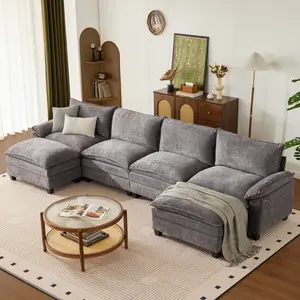【2-3 Packages】110-143 Inch Modular Couch Sectionals with Ottoman, Big Comfy Cloud Couches, L/U Shaped 4-6 Seat Modular Sectional Sofa, Modern Cloud Sectional Couches for Living Room, Deep Seat Sofa