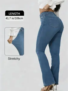 Women's high-waisted elastic new fashion high-end sense two-button slim waist thin modified hip-shaped light-colored jeans