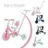 Bobike 5-in-1 Portable Toddler Tricycle (1-3 Years) - Convertible Ride-On Wheels, Balance Bike, Pedal Bike with 135° Rotating Pushbar Guides Turns, 31.89-39.37" Adjustable Bar, Backrest, 3-Point Harness, Light-Up Wheels, Toddler Bicycle Stroller for Kids