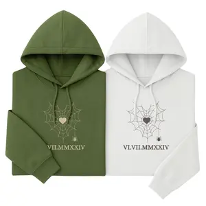 Embroidered Spider Web Heart Couple Hoodies, Custom Roman Numeral Matching Hoodies for Couple Gift, or Anniversary, Valentines Day