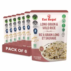 Eat Regal Long Grain & Wild Rice 8.8 Ounce (Pack of 6) BPA-Free Pouches - Ready-to-Serve, 150 Calories, Versatile for Various Dishes - Food, Taffy Flavor