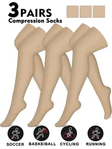 3 Pairs Knee Thigh High Compression Stockings Over the Knee for Women Men Long Socks 15 - 20 mmhg Circulation Socks Blood Flow Issues Running Pregnancy Sport Gym Medias para la Mujer Medical