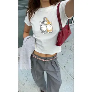 Mofusand Cats Cute Trendy Tee - Y2k Baby Tee, Mofusand Baby Tee, Bunny Shirt, Coquetteful, Baby Tee, Cute Aesthetic Baby Tee, Doll Shirt,cat