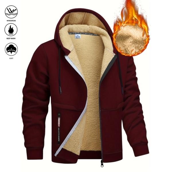 Men's Winter Fleece Hoodie -Thick, warm jacket with adjustable drawstring hood, ribbed cuffs, and zipper front closure; perfect for outdoor hiking, jogging, fishing, gym workouts, or casual wear; fleece lining provides windproof Stylish Long Sleeve Sports