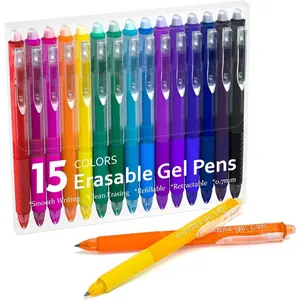 Erasable Gel Pens, 15 Colors Retractable Fine Point Erasable Pens Clicker, Assorted Color Inks, Make Mistakes Disappear for Drawing Writing Planner and Crossword Puzzles