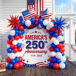 137Pcs Patriotic Balloon Garland Kit for America's 250th Anniversary, Red White and Blue Balloons with Star Print & Flag Foil, 4th of July Independence Day Decorations, Memorial Day, 2026