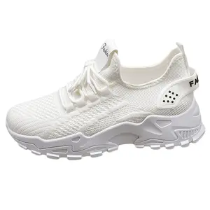 Women's Chunky Platform Elevator Casual Trainers - Women's Shoes, Plain Casual Trainers, Breathable Fly Knit Mesh Upper, Height-Increasing, Non-Slip Wear-Resistant Sole, Lightweight All-Day Comfort - for Daily Wear, Office Commute