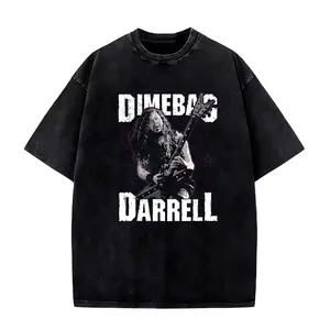 Dimebag Darrell Pantera Legend Heavy Metal Mineral Wash Graphic T-Shirt Heavyweight Cotton Casual Vintage Washed Tee Trendy Tops Unique Trendy Gift
