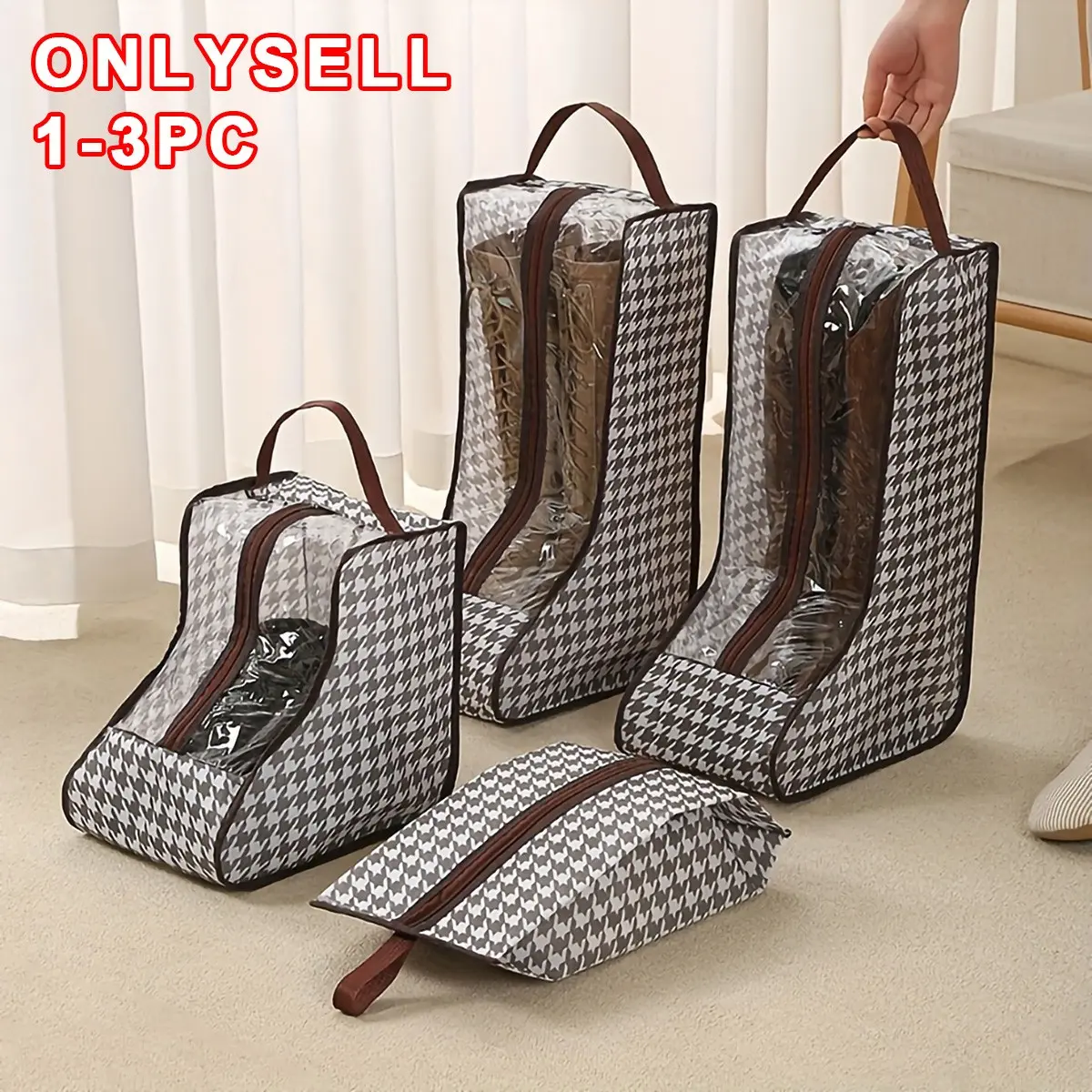 1/3pc Multi-Functional Fabric Boot Storage Bag with Handle:Moistureproof & Dustproof with Transparent Window, Portable Boot Cover, Portable Covers, Suitable for Tall Boots and Short Boots - Lightweight Design, Hanging Shoe Organizers