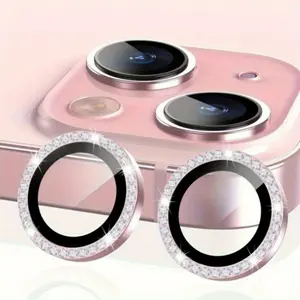 Luxury Mobile Phone Lens Protectors with Rhinestone Metal Ring for iPhone, Tempered Glass Screen Cover Film, Smartphone Camera Accessories