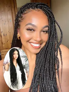 Full Lace Wig 30inch Box Braids Wigs For Women Daily Used Full Lace Knotless Box Cornrow Braids Lace Frontal Wig For Women Synthetic Black Hand Embroidery Full Double Lace Braid Wig With Baby Hair Natural Black Heat Resistant Synthetic Hair Braided Wig
