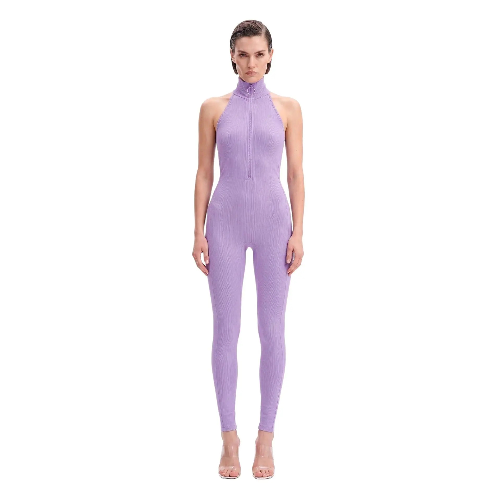 Lavender Sleeveless High Neck Zip Up Bodysuit Americana