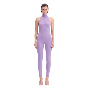 Lavender Sleeveless High Neck Zip Up Bodysuit Americana