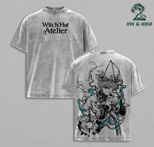 Qifrey Witch Hat Atelier Vintage Washed Oversized T Shirt Anime Streetwear Magic Teacher Graphic Tee Dark Fantasy Wizard Aesthetic Unisex Heavyweight Cotton Manga Harajuku Style Double Sided Print Gift For Witch Hat Atelier Fans