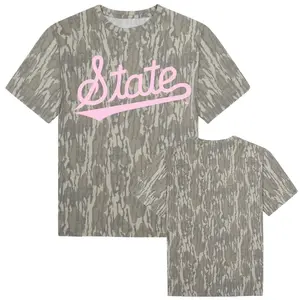 Script Pink State Mossy Oak Camo T-Shirt, Vintage Bottomland Camo Tee, Mossy Oak Washed Out Camo Logo Tee, 3D Camo Style T-Shirt, Camo T-Shirt Unisex Outdoors